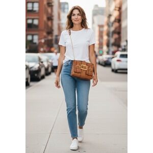 Michael Kors Crossbody Bag Faux Croc Embossed Leather Chain Strap Satchel‎